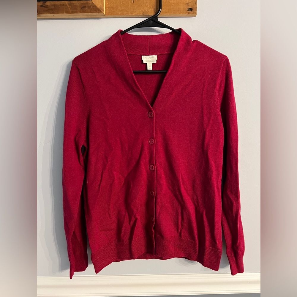 Pure Merino Wool Red Button Front Cardigan Talbots Petite Medium